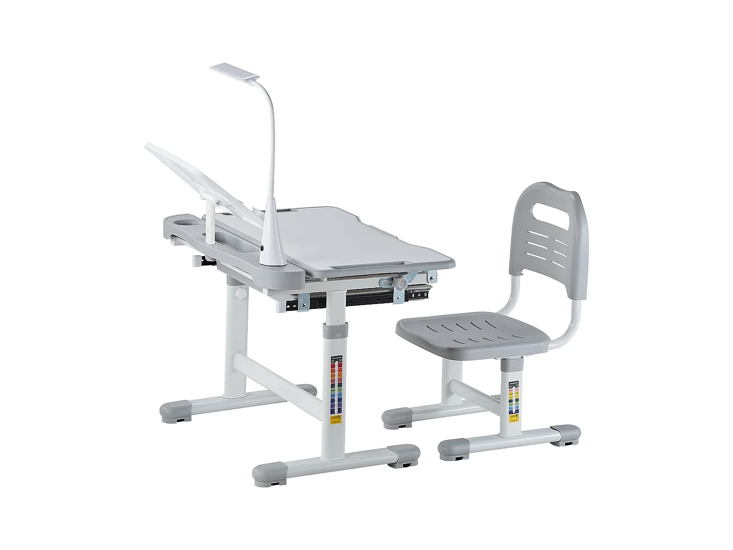 Kinder-Schreibtisch-Set mit Stuhl SucceBuy, Verstellbare Höhe mit Lampe, Grau, Kinderschreibtisch für Kinderzimmer und Arbeitszimmer
