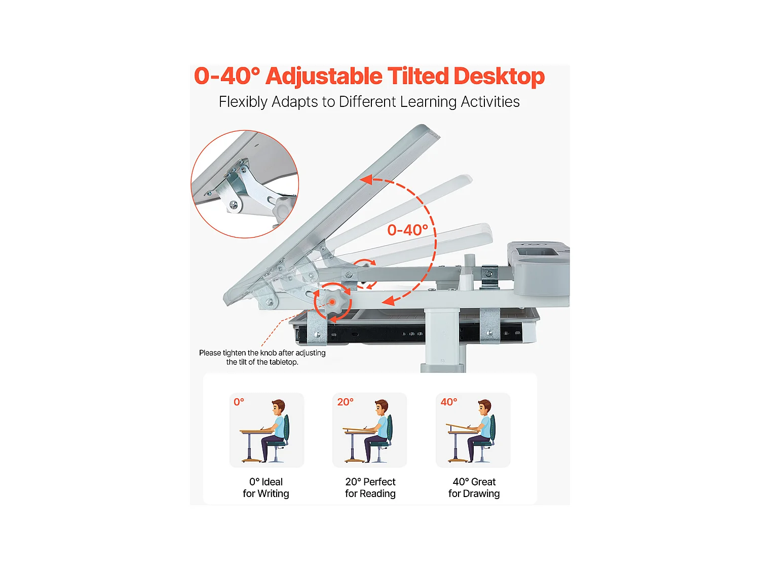 Kinder-Schreibtisch-Set mit Stuhl SucceBuy, Verstellbare Höhe mit Lampe, Grau, Kinderschreibtisch für Kinderzimmer und Arbeitszimmer