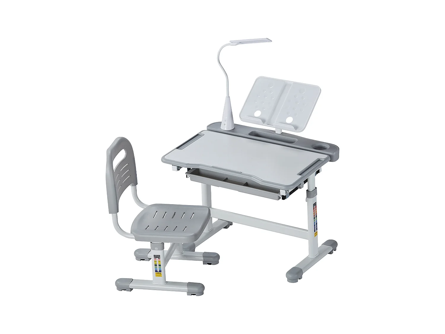 Kinder-Schreibtisch-Set mit Stuhl SucceBuy, Verstellbare Höhe mit Lampe, Grau, Kinderschreibtisch für Kinderzimmer und Arbeitszimmer