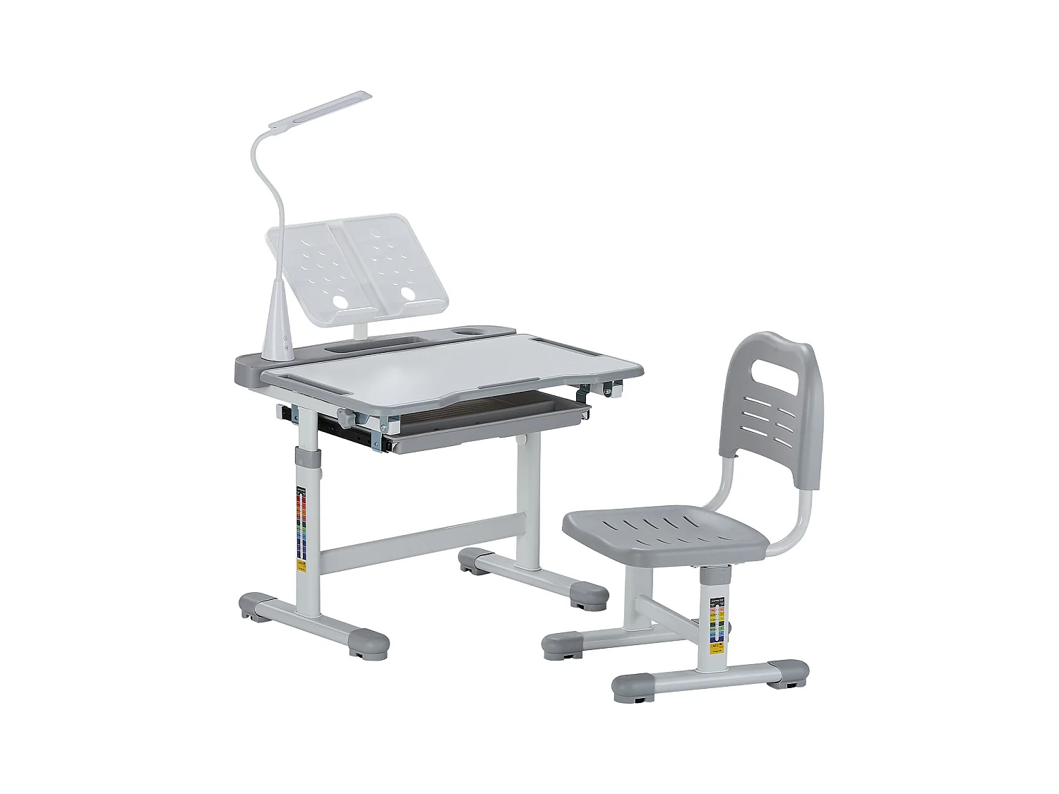 Kinder-Schreibtisch-Set mit Stuhl SucceBuy, Verstellbare Höhe mit Lampe, Grau, Kinderschreibtisch für Kinderzimmer und Arbeitszimmer