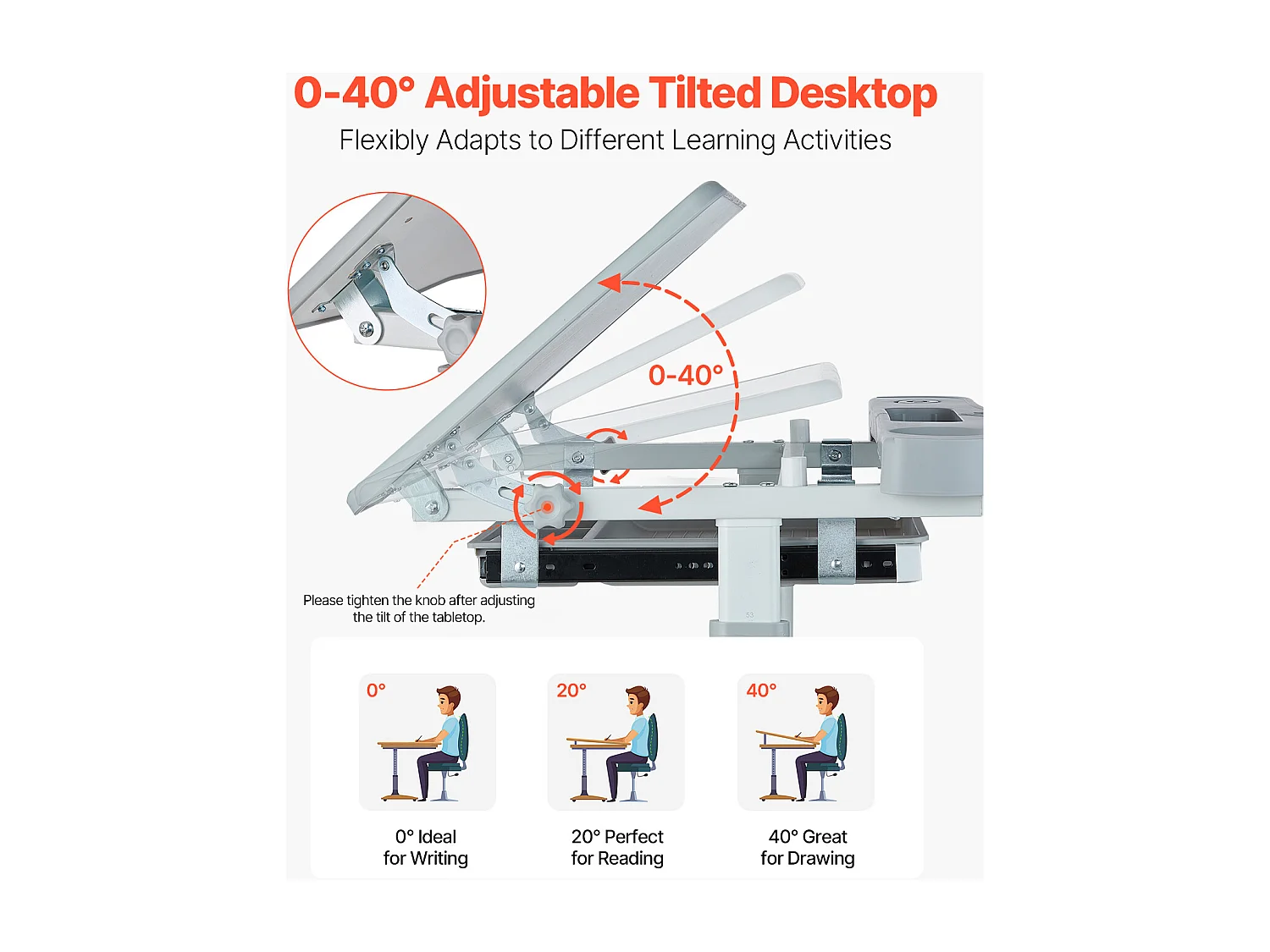 Ensemble Bureau et Chaise pour Enfants SucceBuy,  Hauteur Réglable avec Lampe, Gris