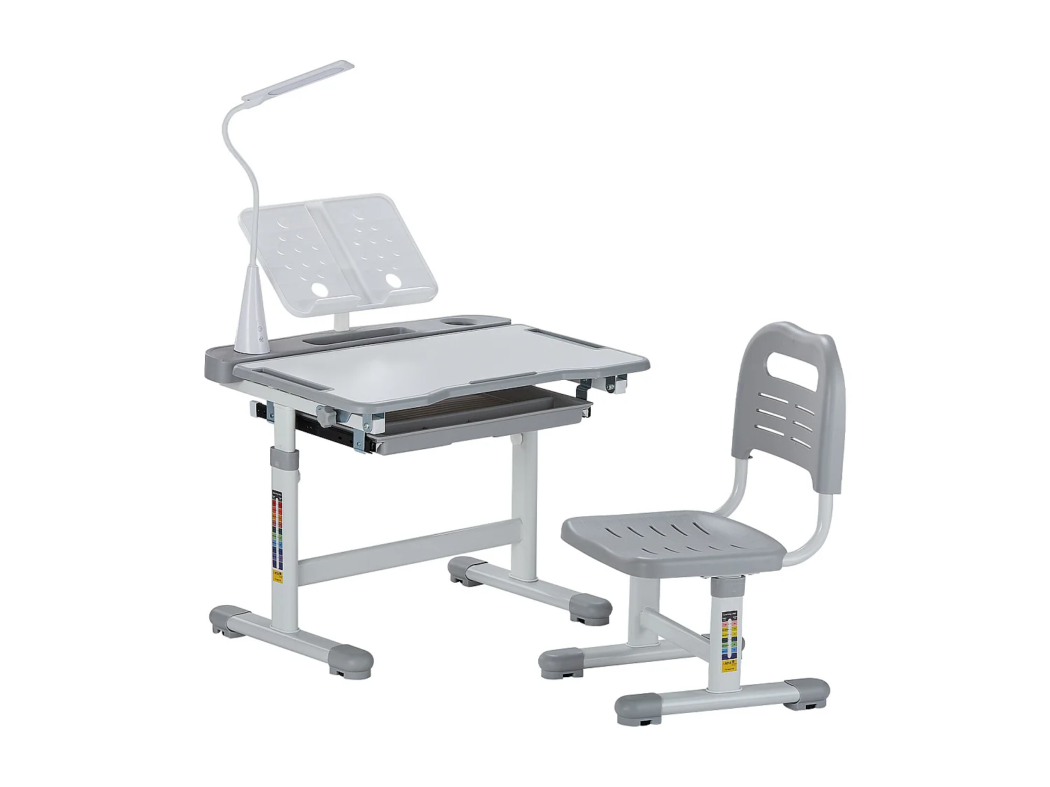 Ensemble Bureau et Chaise pour Enfants SucceBuy,  Hauteur Réglable avec Lampe, Gris