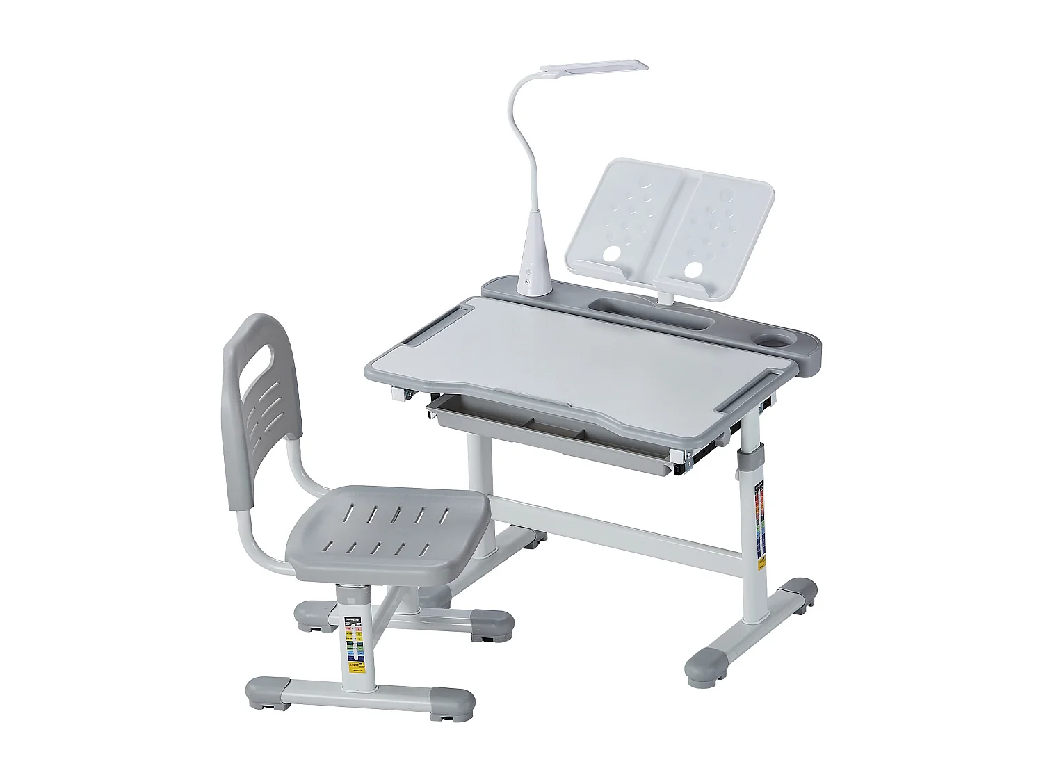 Ensemble Bureau et Chaise pour Enfants SucceBuy,  Hauteur Réglable avec Lampe, Gris