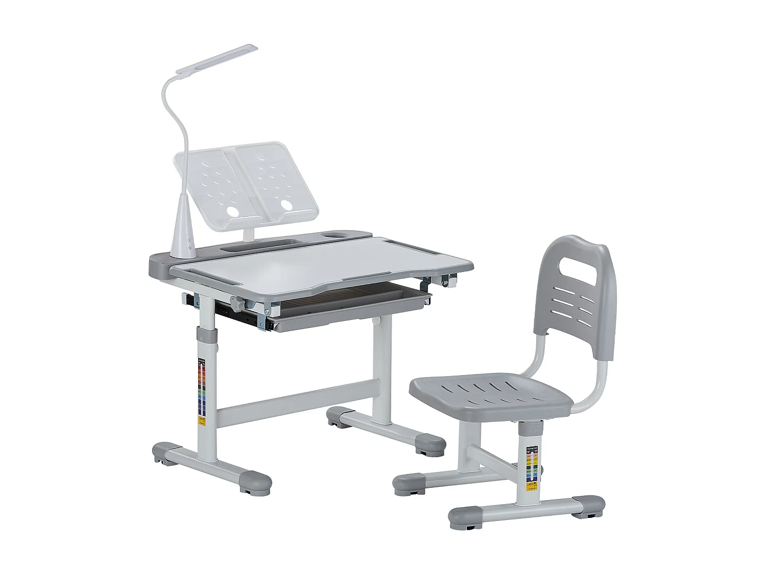 Ensemble Bureau et Chaise pour Enfants SucceBuy,  Hauteur Réglable avec Lampe, Gris