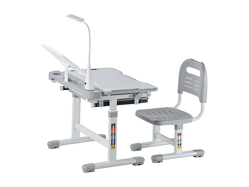 Ensemble Bureau et Chaise pour Enfants SucceBuy,  Hauteur Réglable avec Lampe, Gris
