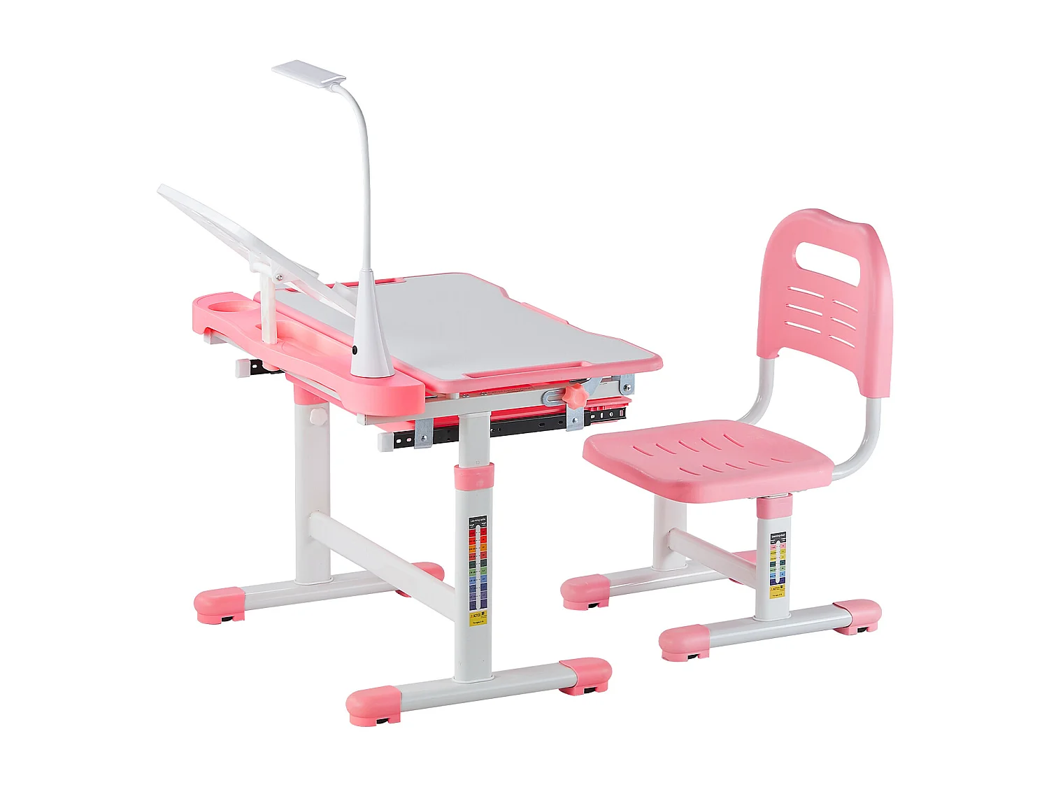 Kinder bureau- en Stoelenset SucceBuy, Regelbare Hoogte met Lamp, Roze, Kinderbureau voor Slaapkamer en Studeerkamer