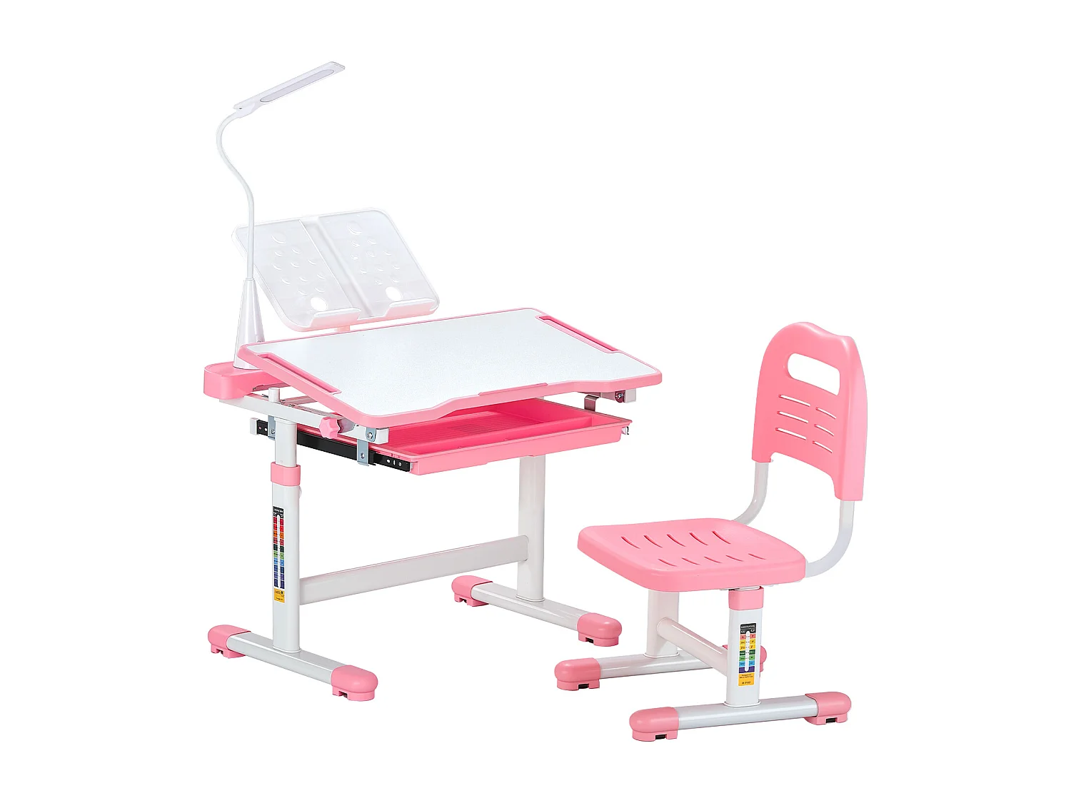 Kinder bureau- en Stoelenset SucceBuy, Regelbare Hoogte met Lamp, Roze, Kinderbureau voor Slaapkamer en Studeerkamer