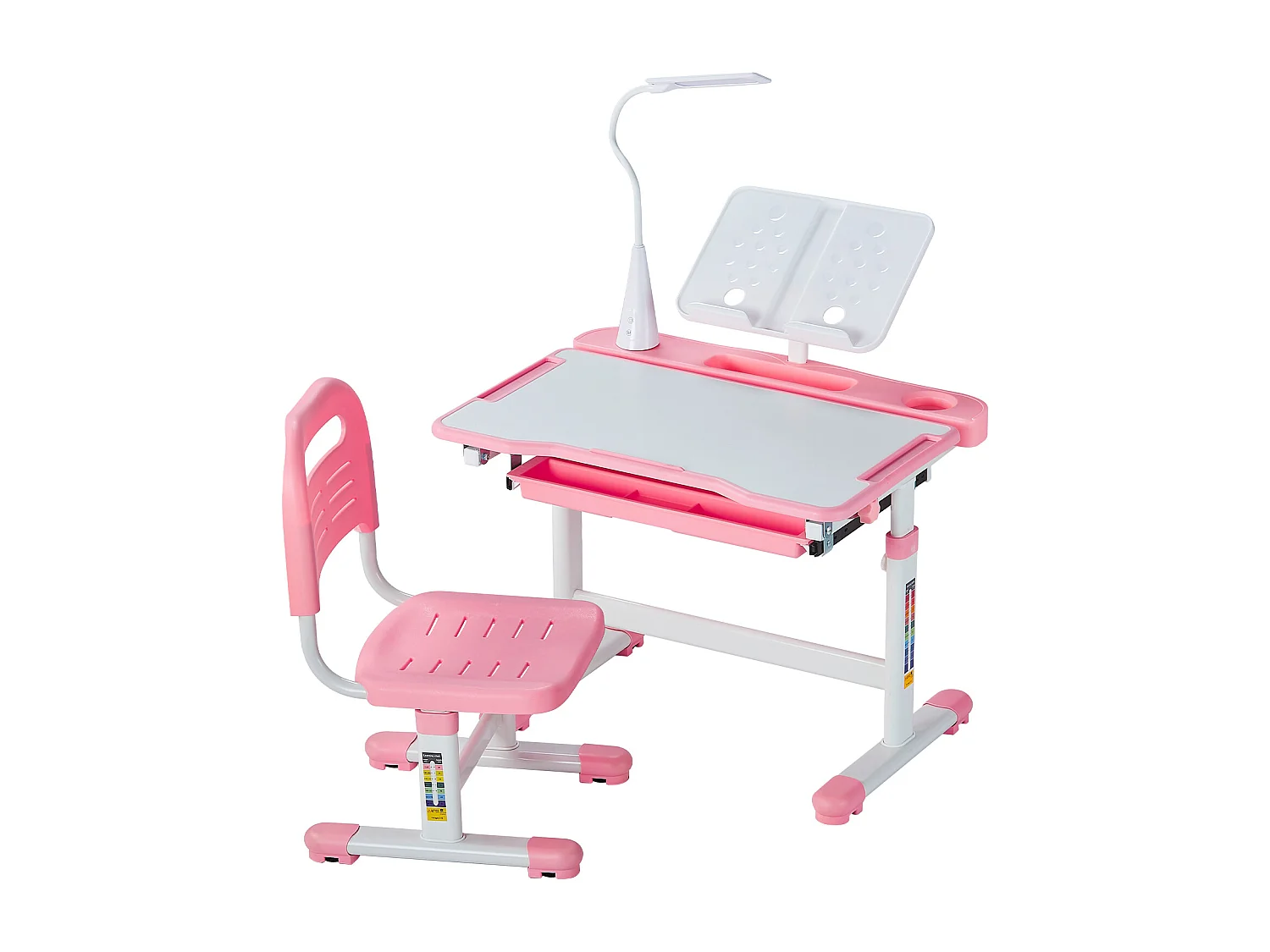 Kinder bureau- en Stoelenset SucceBuy, Regelbare Hoogte met Lamp, Roze, Kinderbureau voor Slaapkamer en Studeerkamer