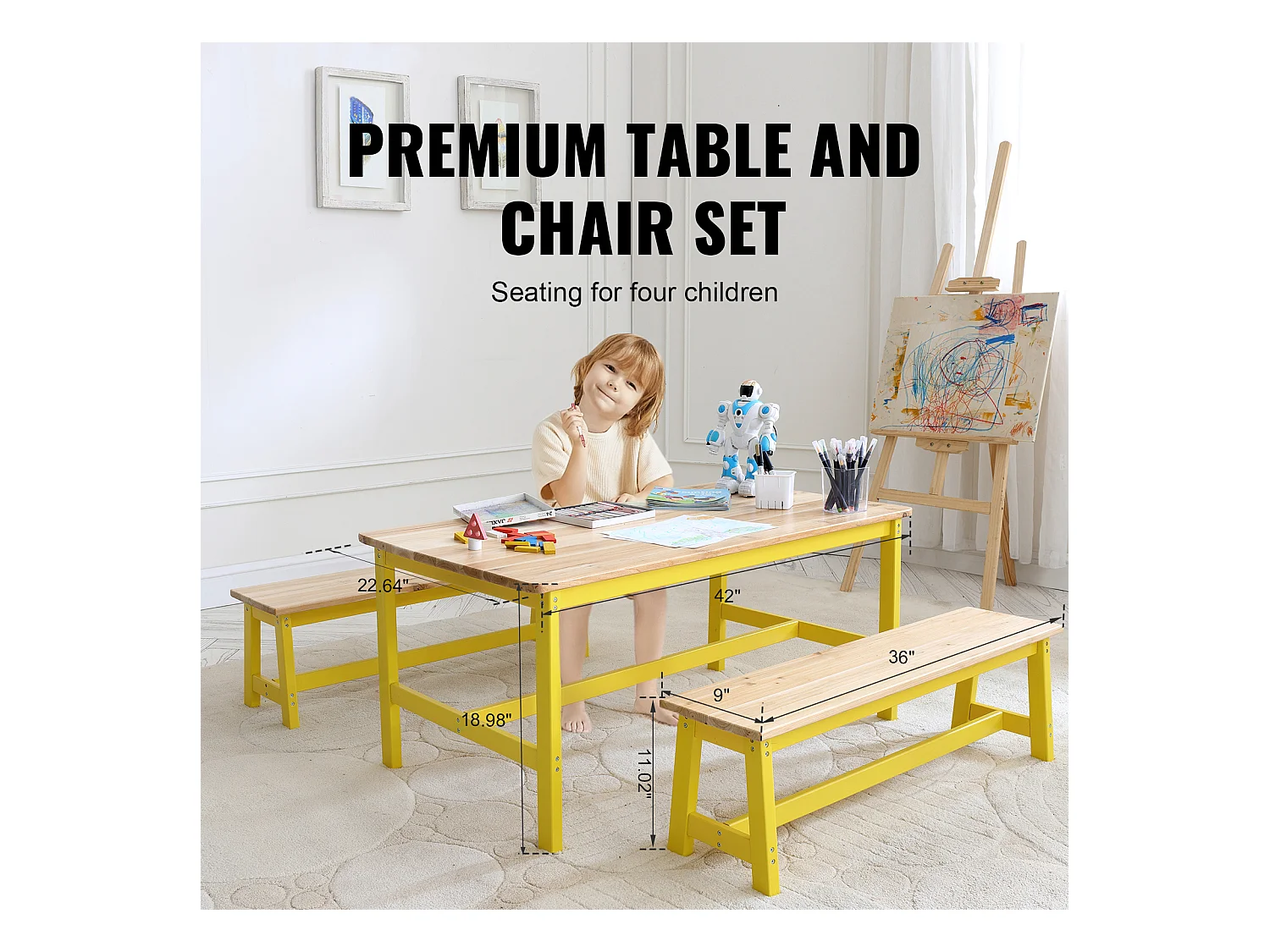 Ustawka Mebli dla Dzieci SucceBuy, Stoł i 3 Krzesła, dla Sztuki, Rzemiosła, Czytania i Nauki Najmłodszych