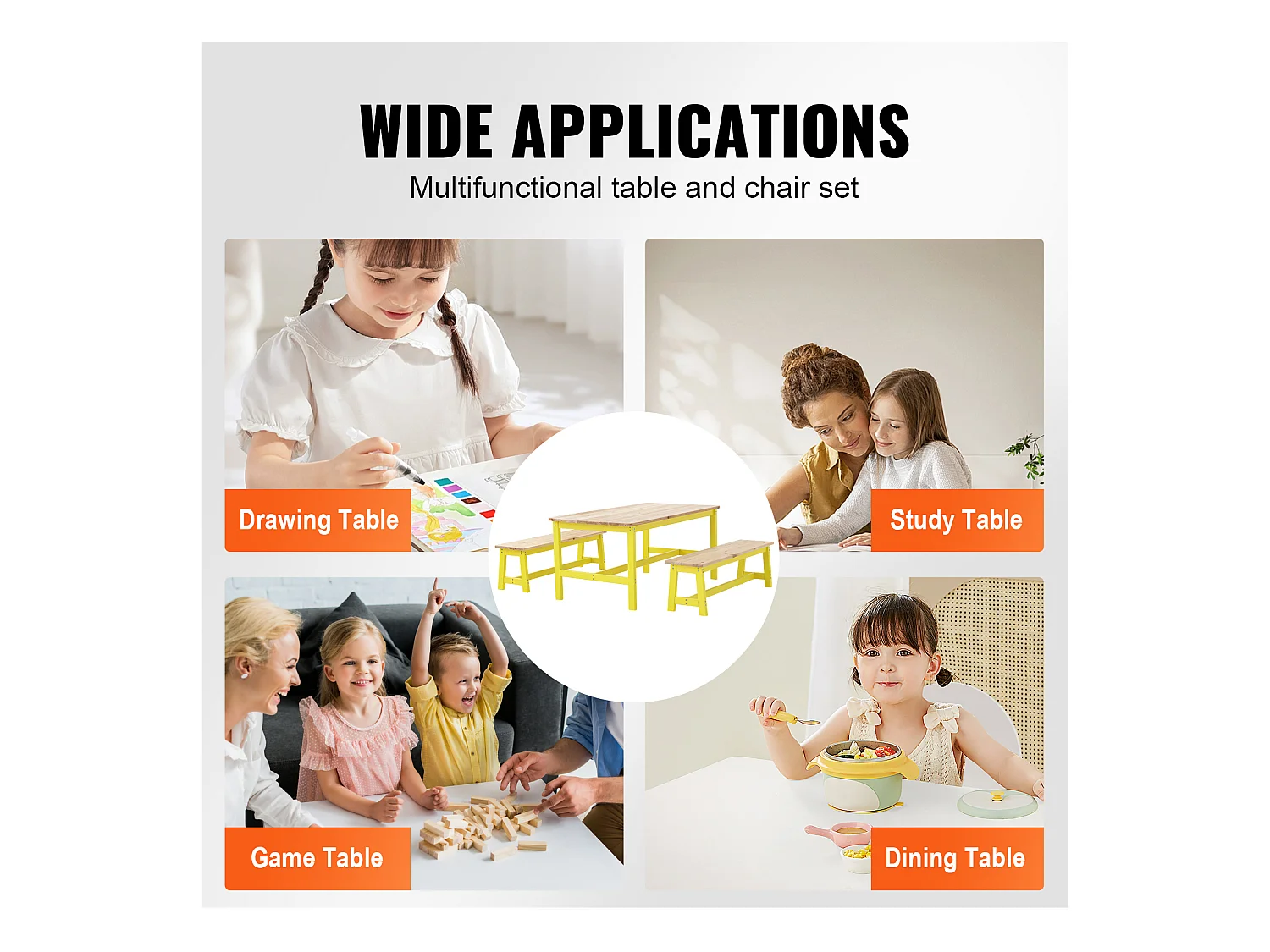 Ustawka Mebli dla Dzieci SucceBuy, Stoł i 3 Krzesła, dla Sztuki, Rzemiosła, Czytania i Nauki Najmłodszych