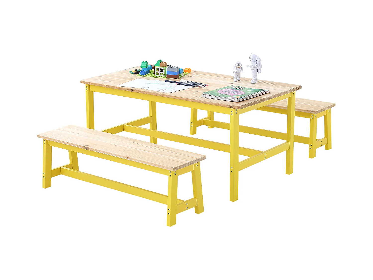 Ustawka Mebli dla Dzieci SucceBuy, Stoł i 3 Krzesła, dla Sztuki, Rzemiosła, Czytania i Nauki Najmłodszych