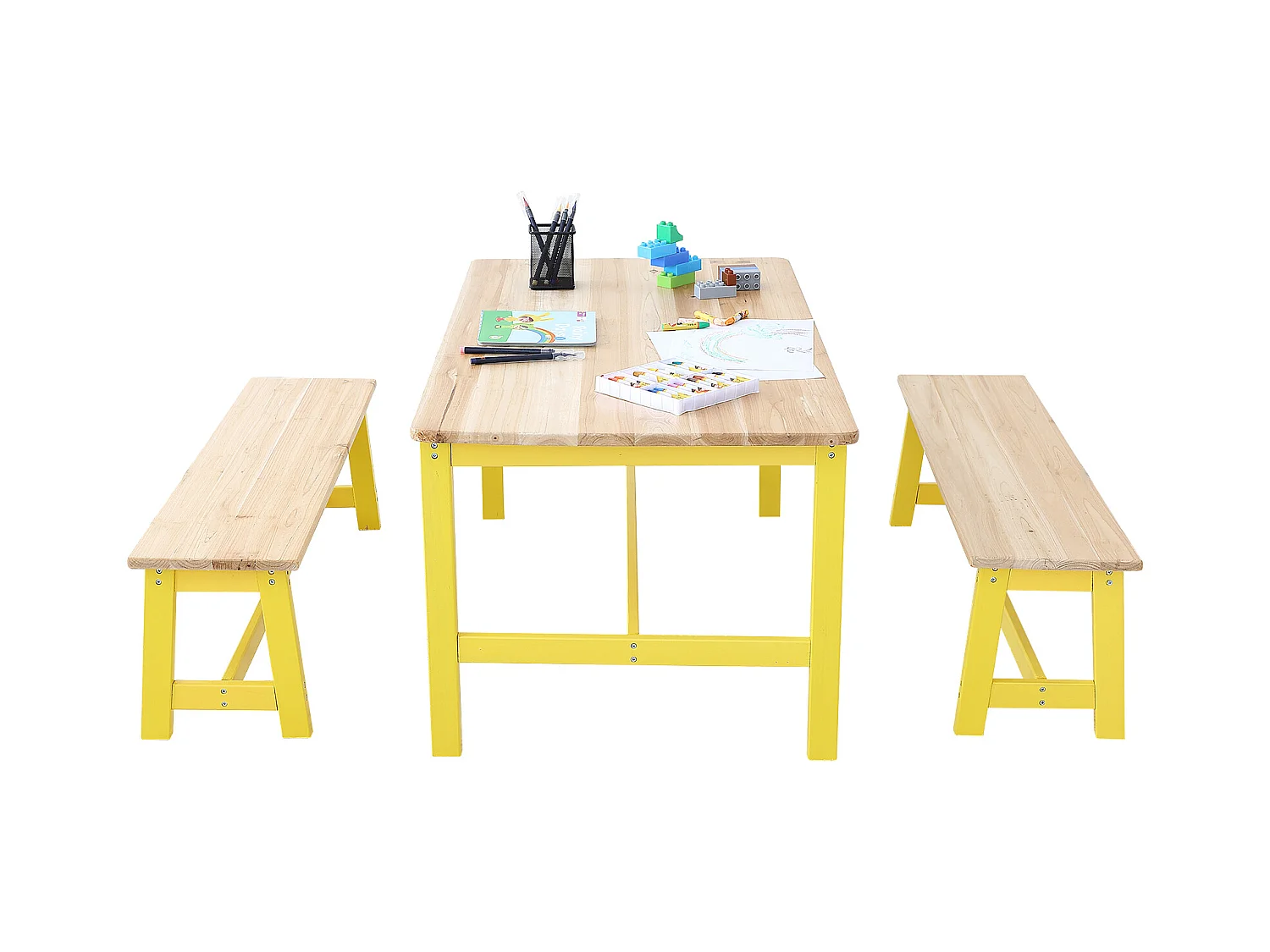 Ustawka Mebli dla Dzieci SucceBuy, Stoł i 3 Krzesła, dla Sztuki, Rzemiosła, Czytania i Nauki Najmłodszych