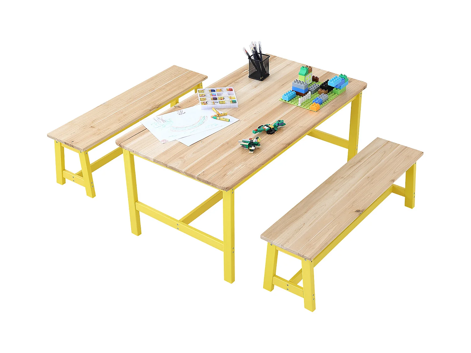 Ustawka Mebli dla Dzieci SucceBuy, Stoł i 3 Krzesła, dla Sztuki, Rzemiosła, Czytania i Nauki Najmłodszych