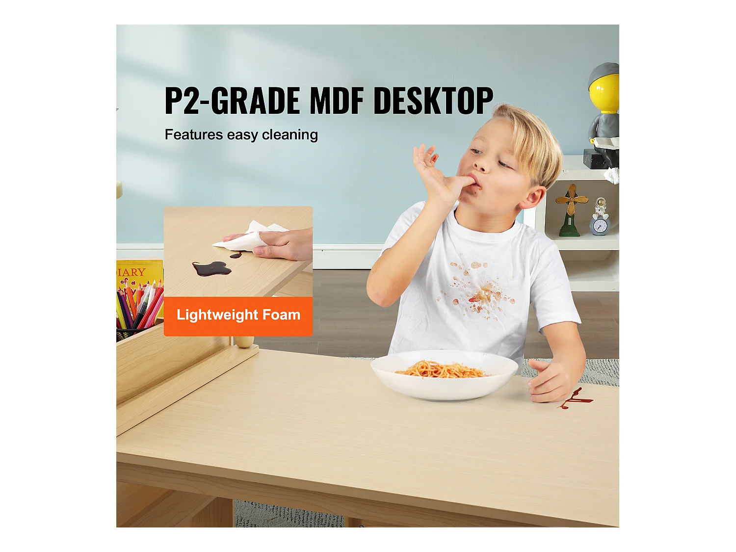 Ensemble de Meuble Table pour Enfants SucceBuy et 2 Chaises, Table de Bricolage et de Jeu pour Tout-Petits avec Armoire