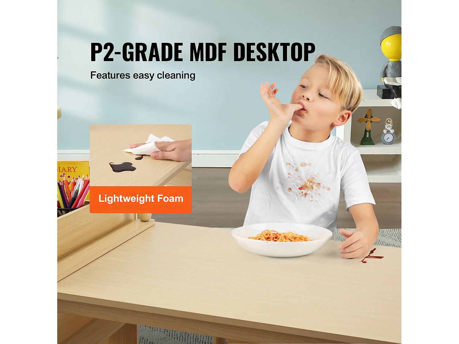 Ensemble de Meuble Table pour Enfants SucceBuy et 2 Chaises, Table de Bricolage et de Jeu pour Tout-Petits avec Armoire