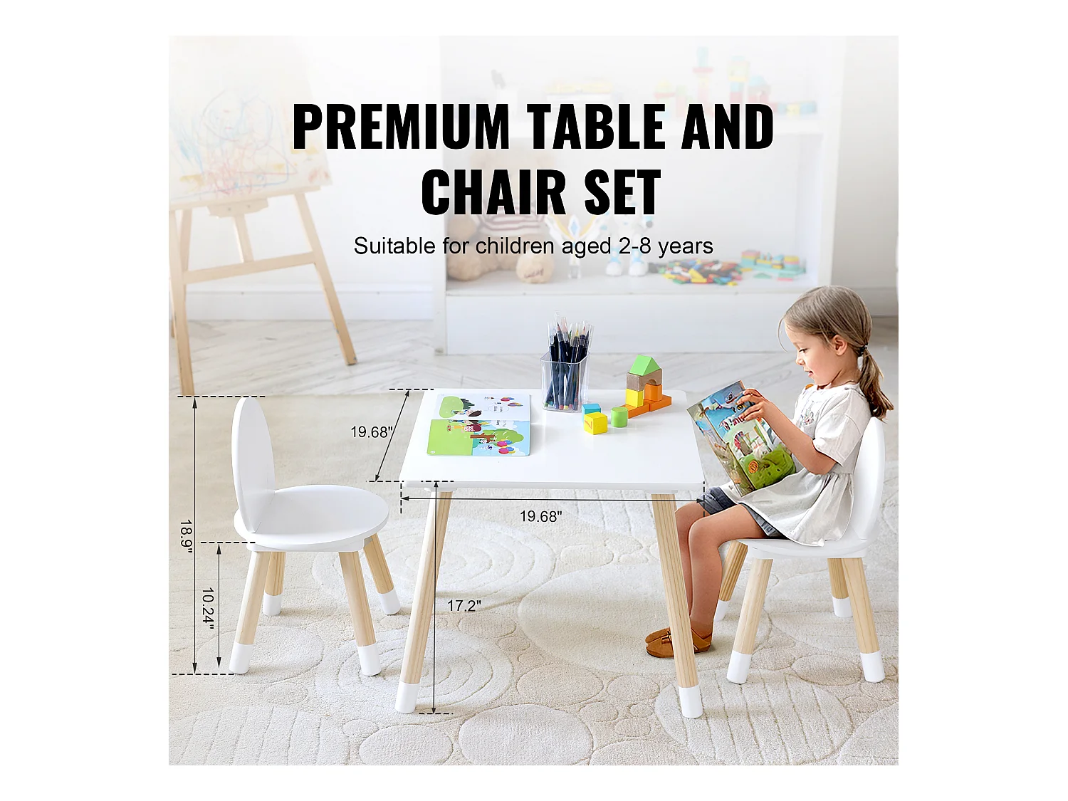 Kinder Meubelenset SucceBuy, Tafel en 2 Stoelen, Kunstenaars-, Speel-, Teken- en LeesTafel