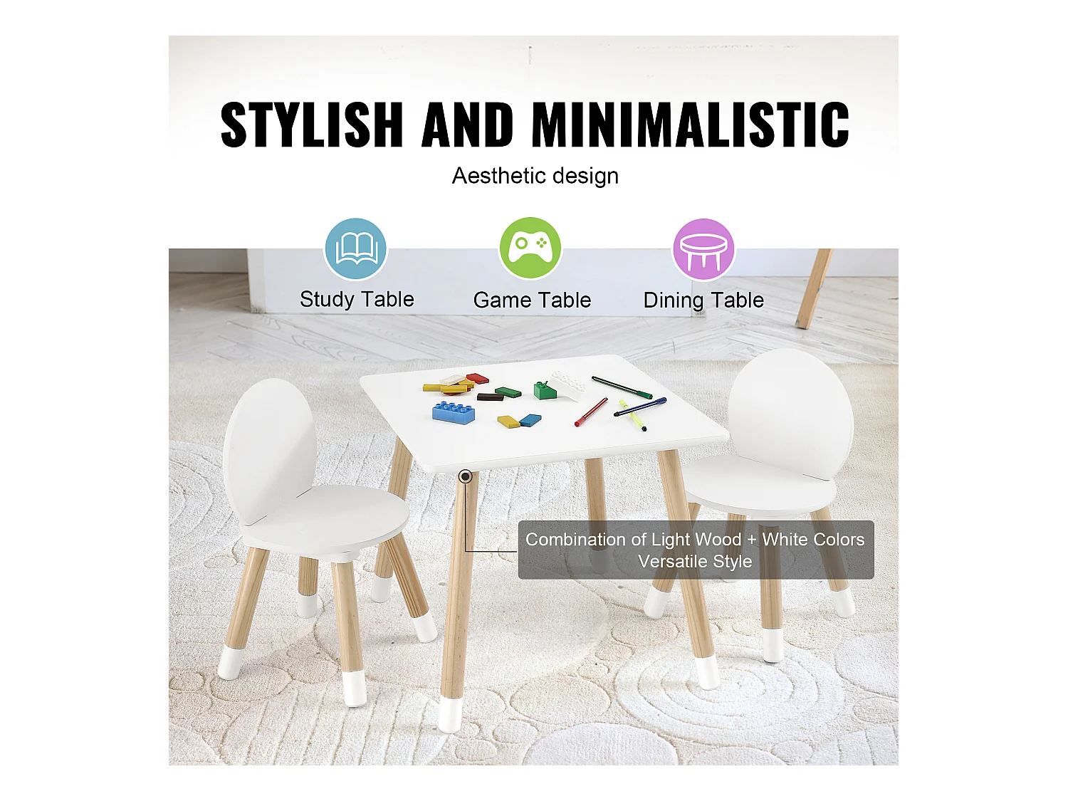 Kinder Meubelenset SucceBuy, Tafel en 2 Stoelen, Kunstenaars-, Speel-, Teken- en LeesTafel