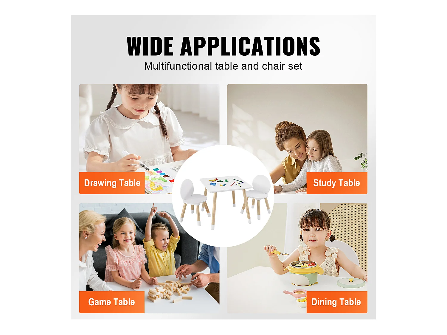 Kinder Meubelenset SucceBuy, Tafel en 2 Stoelen, Kunstenaars-, Speel-, Teken- en LeesTafel