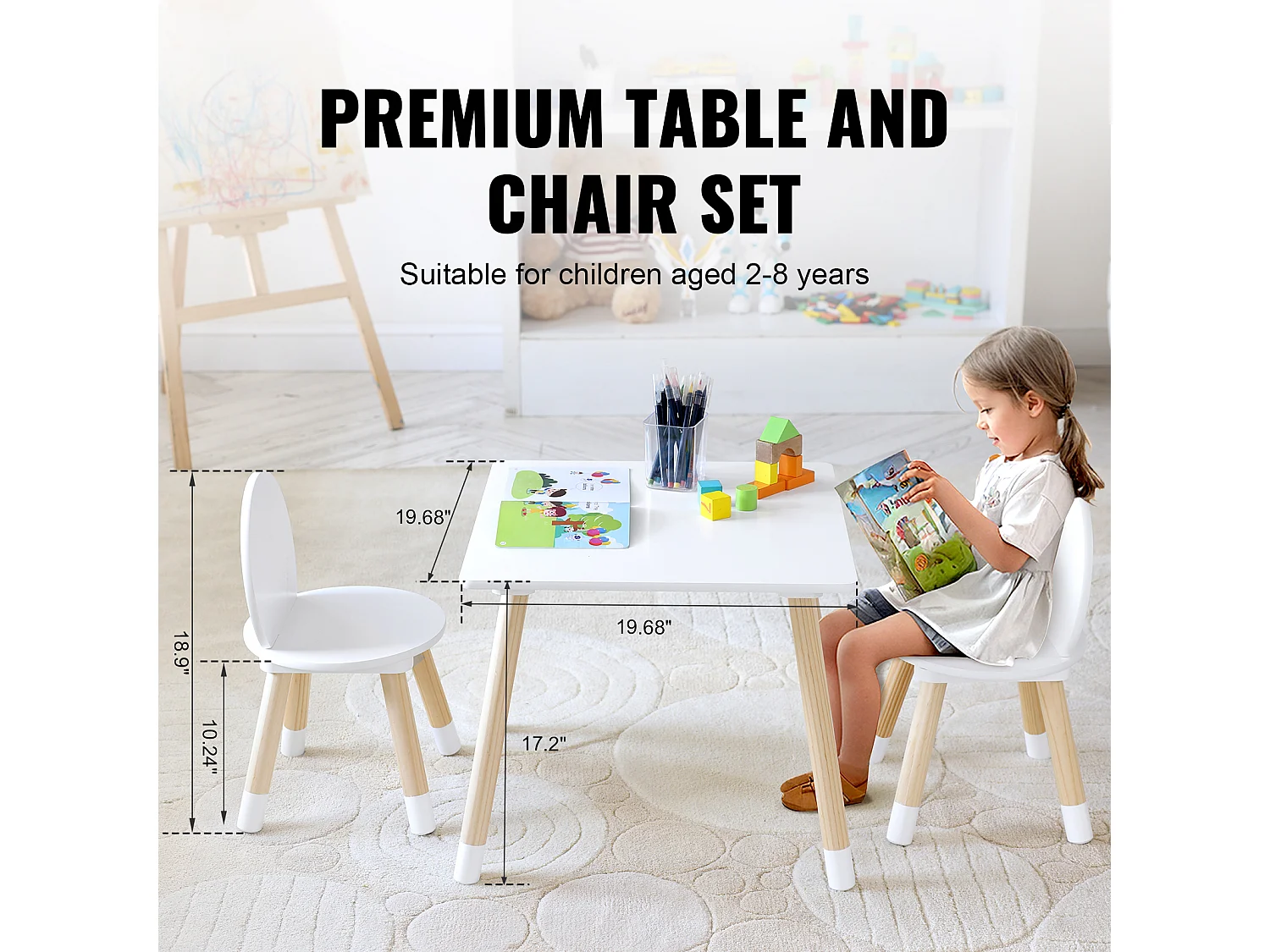 Ensemble de Meuble Table pour Enfants SucceBuy et 2 Chaises, Table de Bricolage et de Jeu Dessin Lecture