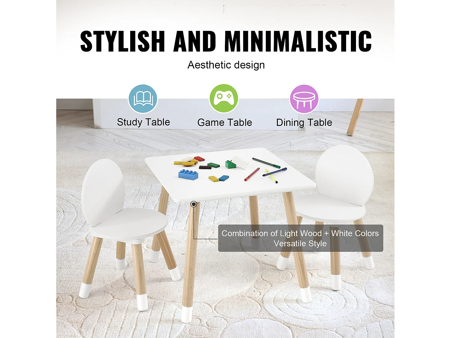 Ensemble de Meuble Table pour Enfants SucceBuy et 2 Chaises, Table de Bricolage et de Jeu Dessin Lecture