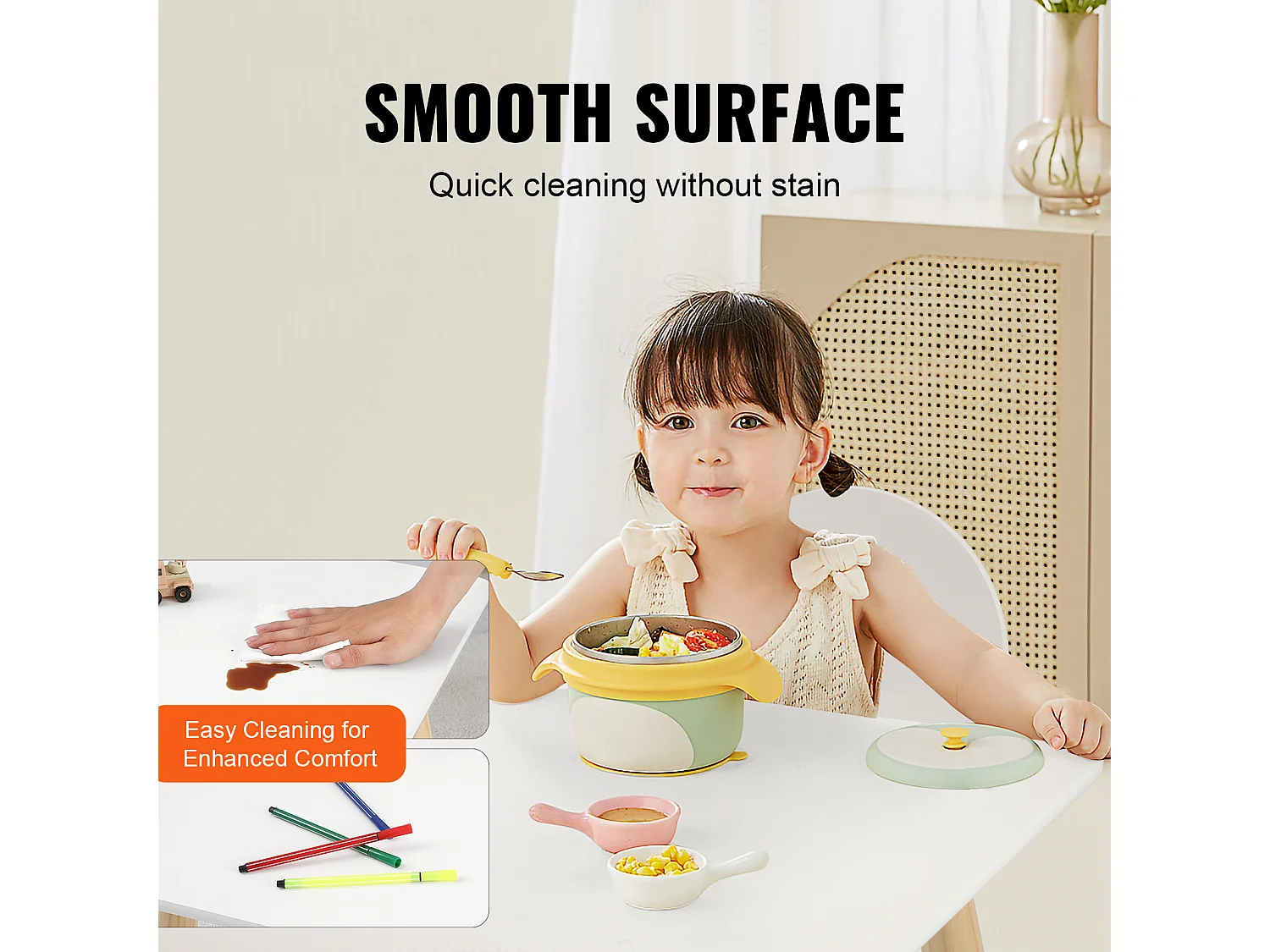 Ensemble de Meuble Table pour Enfants SucceBuy et 2 Chaises, Table de Bricolage et de Jeu Dessin Lecture