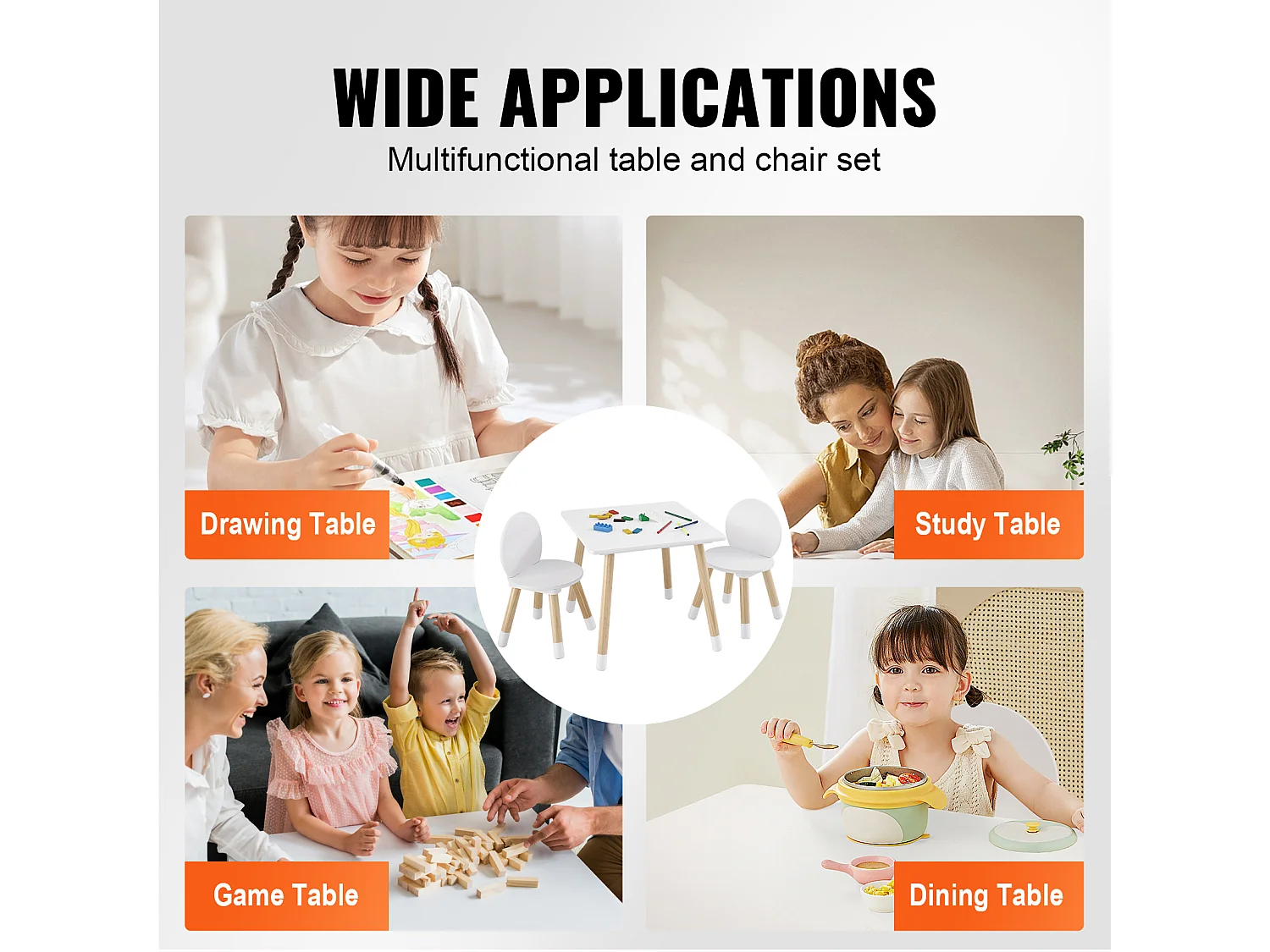 Ensemble de Meuble Table pour Enfants SucceBuy et 2 Chaises, Table de Bricolage et de Jeu Dessin Lecture