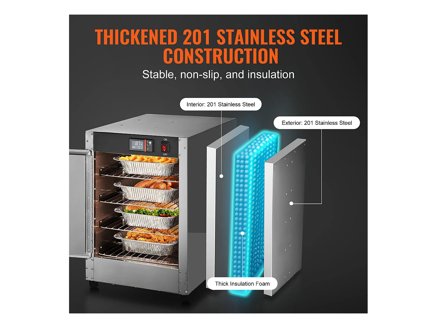 Chauffe-plats Industriel à 4 Niveaux SucceBuy, Armoire de Concession avec Bac à Eau, Porte Simple