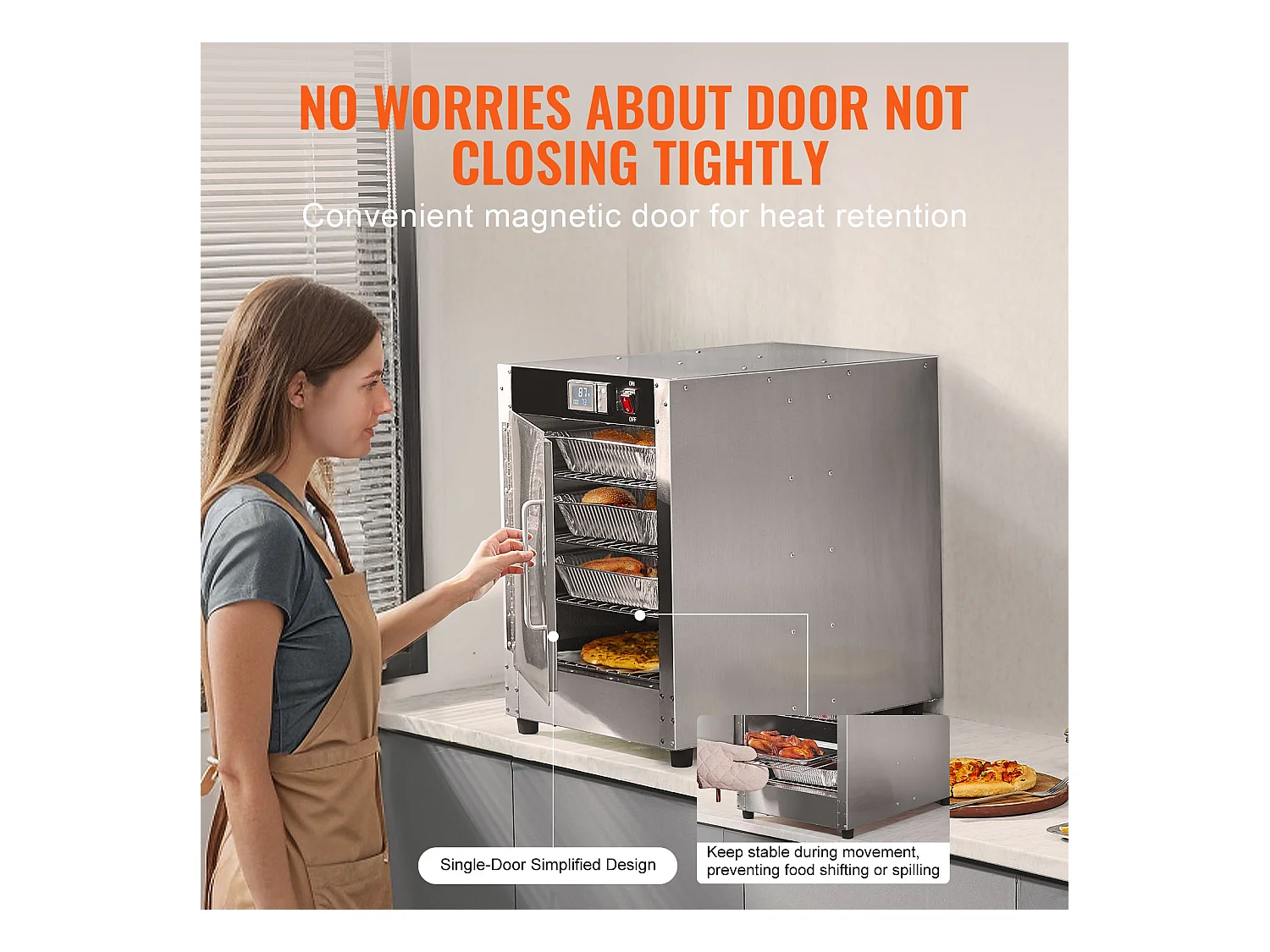 Chauffe-plats Industriel à 4 Niveaux SucceBuy, Armoire de Concession avec Bac à Eau, Porte Simple