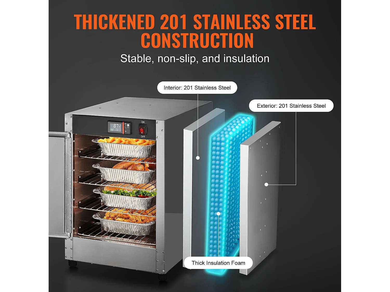 Chauffe-plats Industriel à 4 Niveaux SucceBuy, Armoire de Concession avec Bac à Eau, Porte Simple