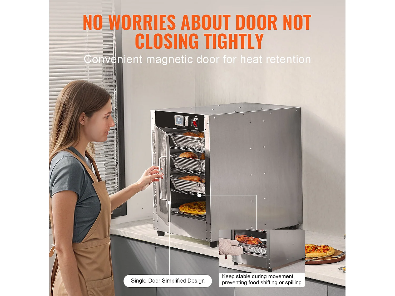 Chauffe-plats Industriel à 4 Niveaux SucceBuy, Armoire de Concession avec Bac à Eau, Porte Simple