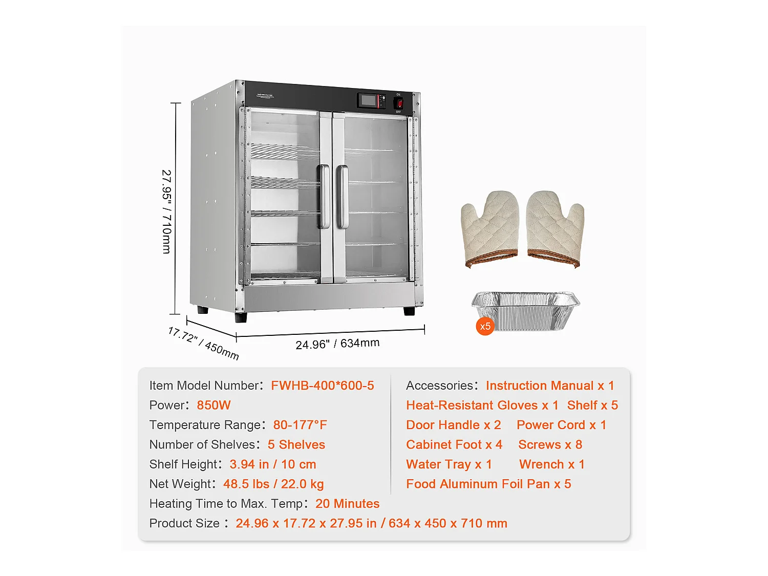 Chauffe-plats Industriel à 4 Niveaux SucceBuy, Armoire Chauffante pour Concession avec Bac à Eau, Double Porte pour Cantine