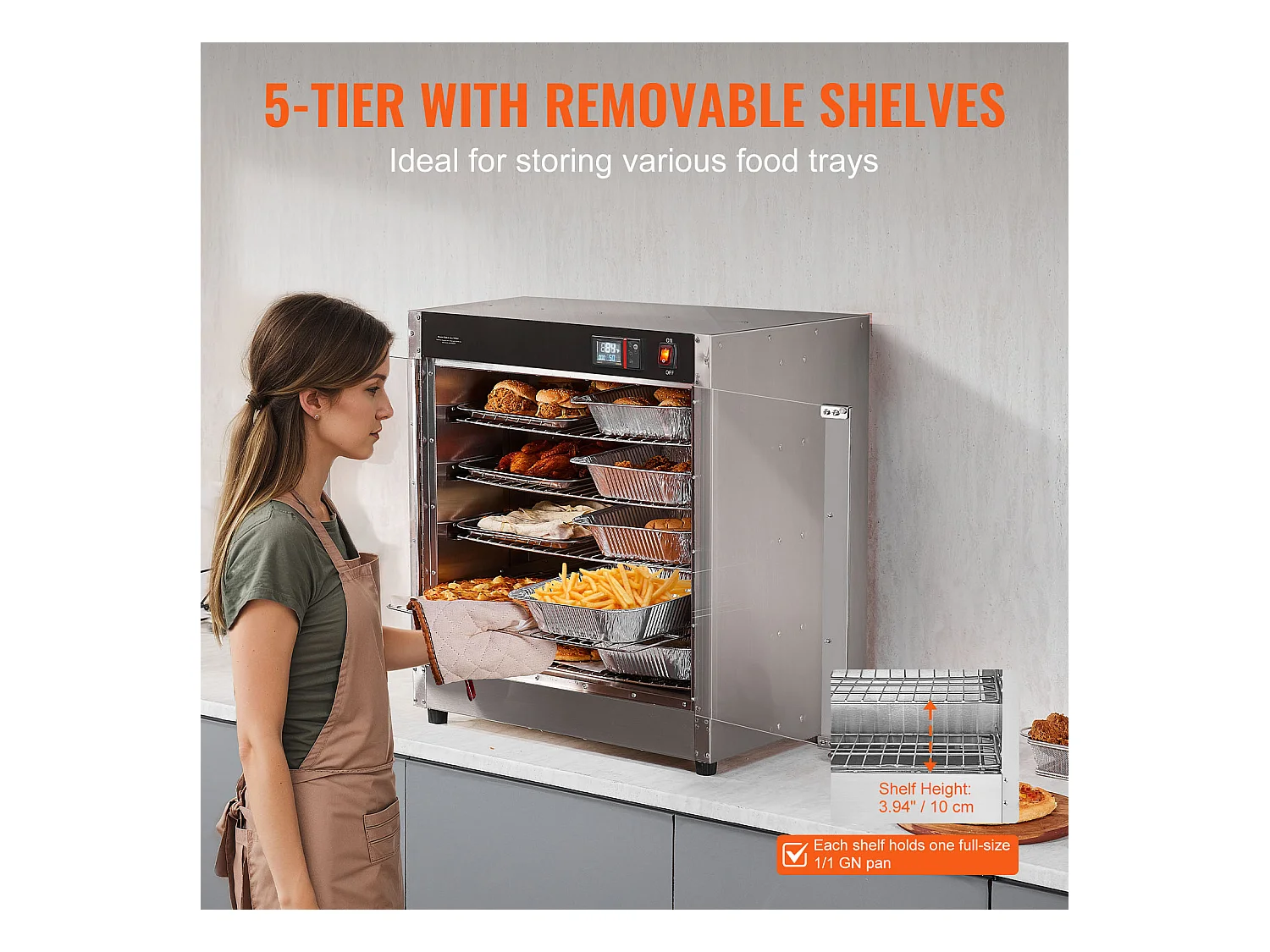 Chauffe-plats Industriel à 4 Niveaux SucceBuy, Armoire Chauffante pour Concession avec Bac à Eau, Double Porte pour Cantine