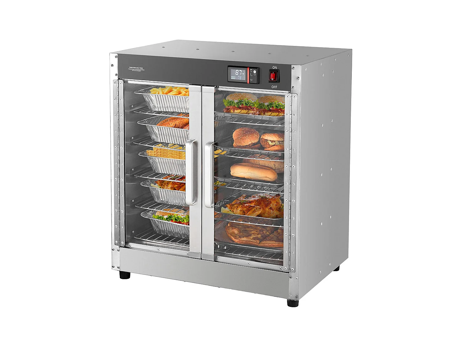 Chauffe-plats Industriel à 4 Niveaux SucceBuy, Armoire Chauffante pour Concession avec Bac à Eau, Double Porte pour Cantine