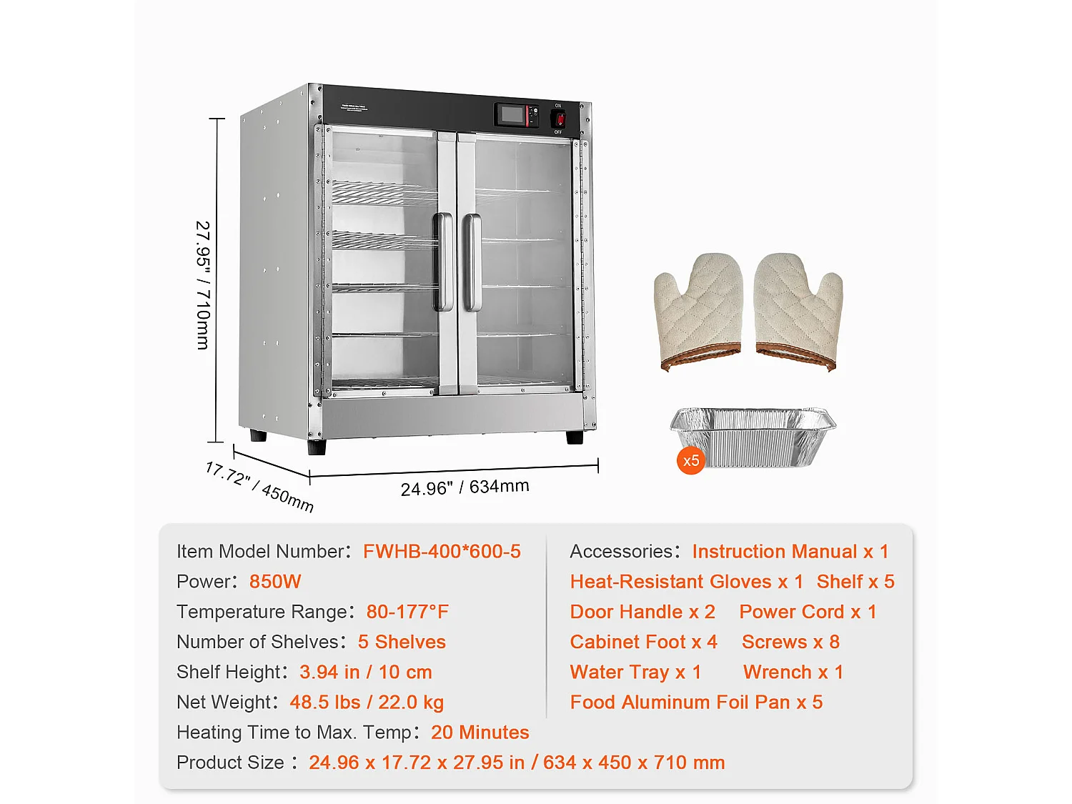 Chauffe-plats Industriel à 4 Niveaux SucceBuy, Armoire Chauffante pour Concession avec Bac à Eau, Double Porte pour Cantine