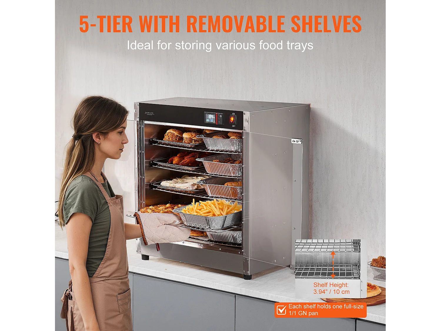 Chauffe-plats Industriel à 4 Niveaux SucceBuy, Armoire Chauffante pour Concession avec Bac à Eau, Double Porte pour Cantine