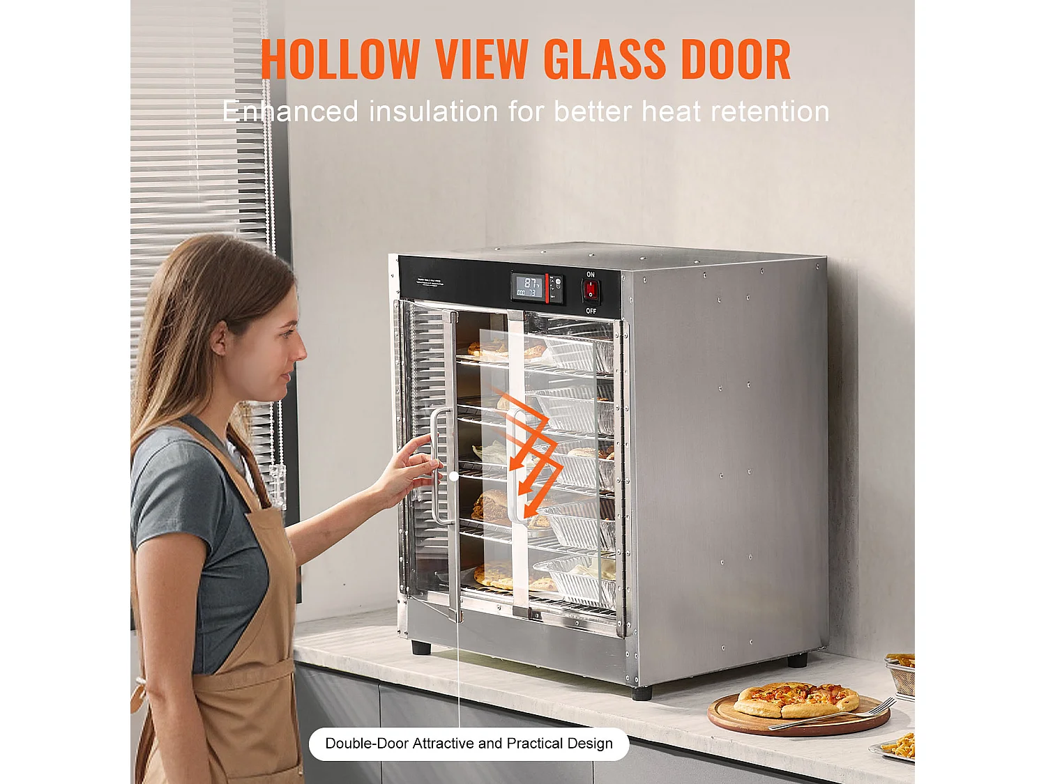 Chauffe-plats Industriel à 4 Niveaux SucceBuy, Armoire Chauffante pour Concession avec Bac à Eau, Double Porte pour Cantine