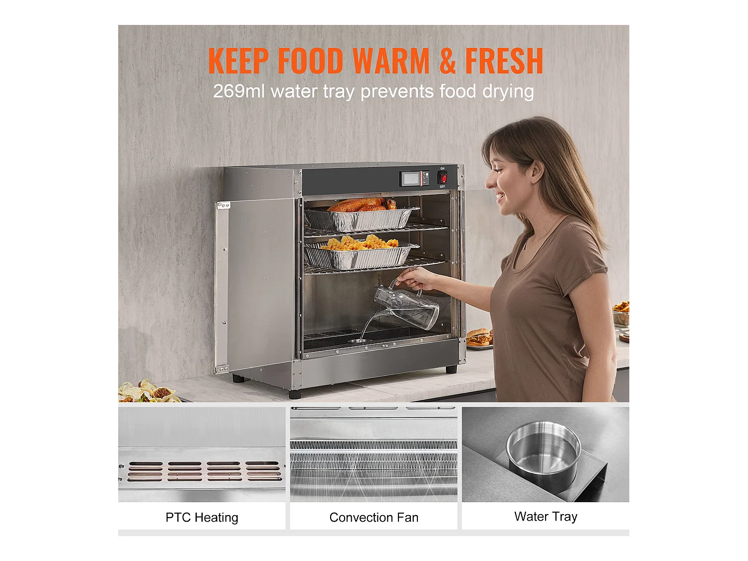 Chauffe-plats Industriel à 4 Niveaux SucceBuy, avec Bac à Eau pour Restauration