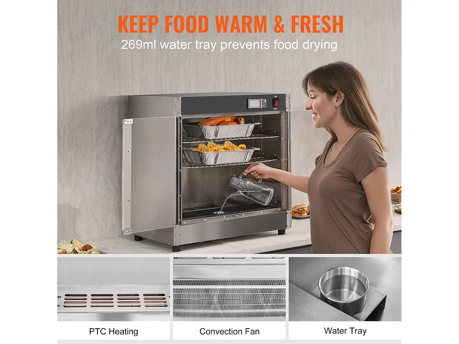 Chauffe-plats Industriel à 4 Niveaux SucceBuy, avec Bac à Eau pour Restauration