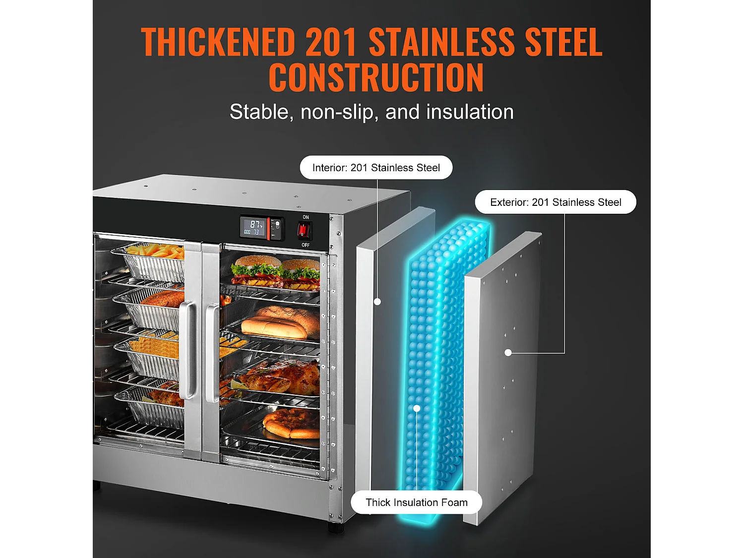 Chauffe-plats Industriel à 4 Niveaux SucceBuy, avec Bac à Eau pour Restauration