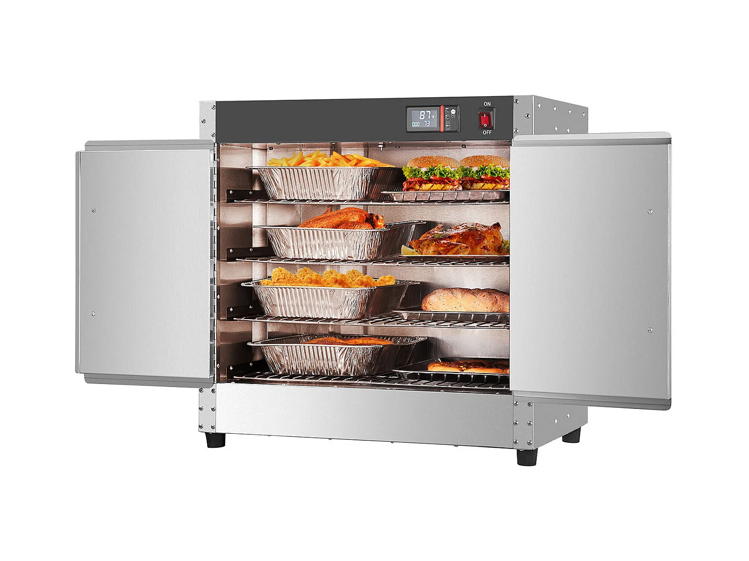 Chauffe-plats Industriel à 4 Niveaux SucceBuy, Armoire de Concession avec Bac à Eau, Double Porte pour Cantine