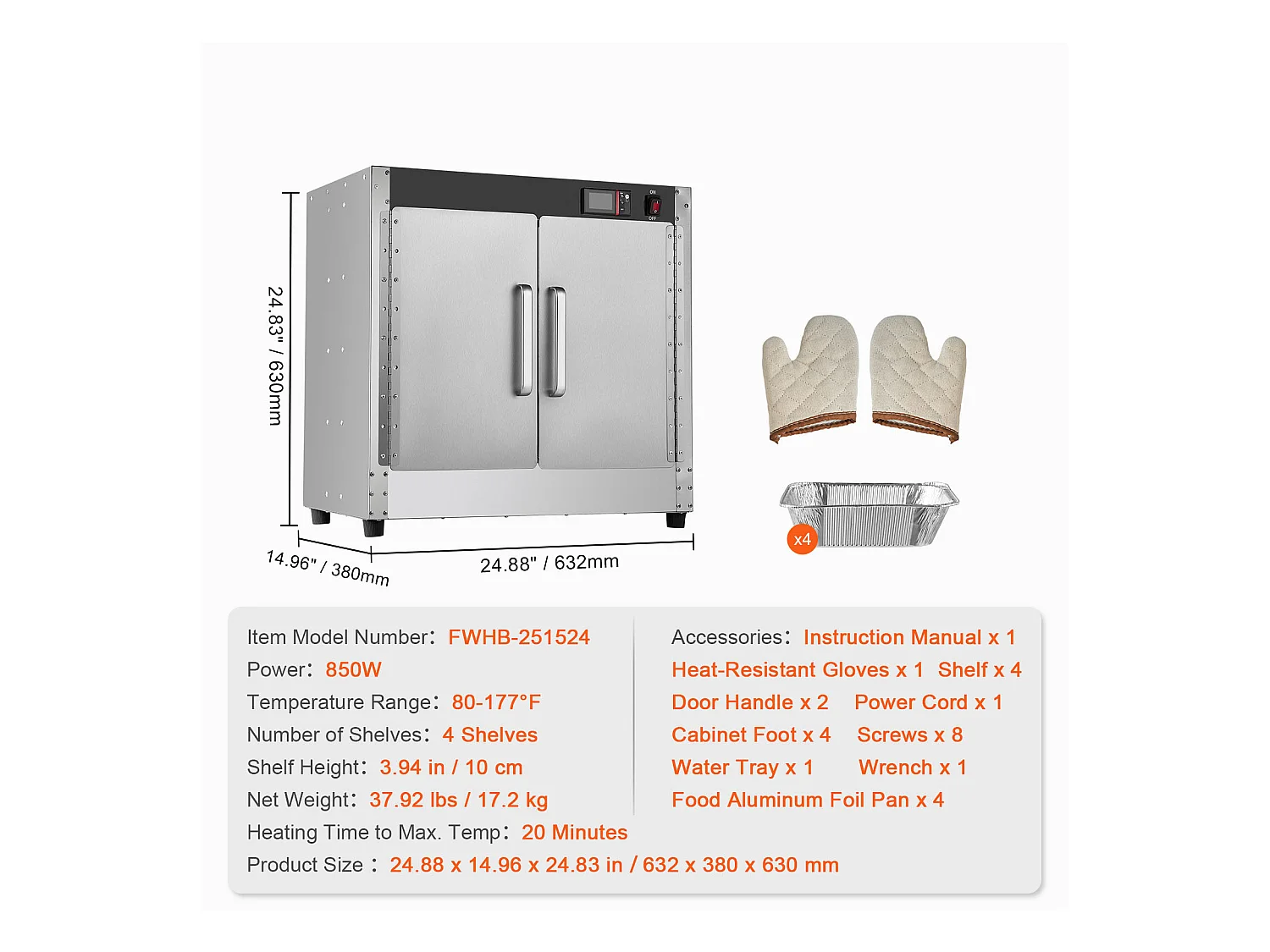 Chauffe-plats Industriel à 4 Niveaux SucceBuy, Armoire de Concession avec Bac à Eau, Double Porte pour Cantine