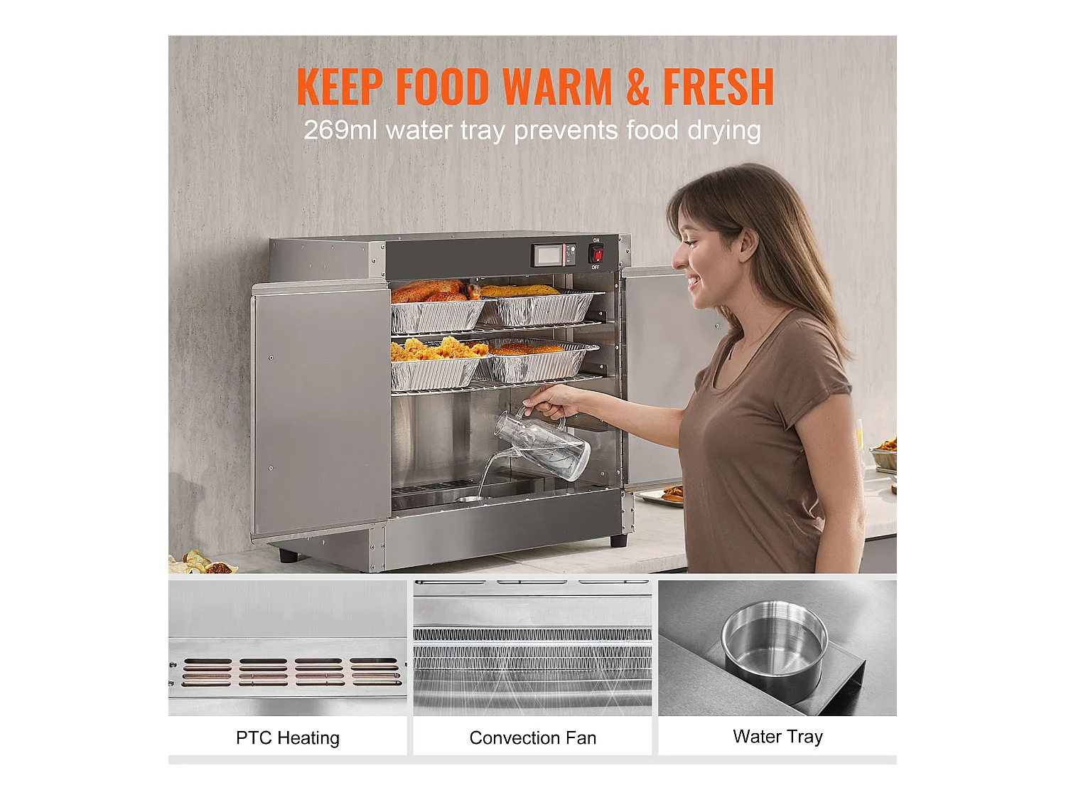 Chauffe-plats Industriel à 4 Niveaux SucceBuy, Armoire de Concession avec Bac à Eau, Double Porte pour Cantine