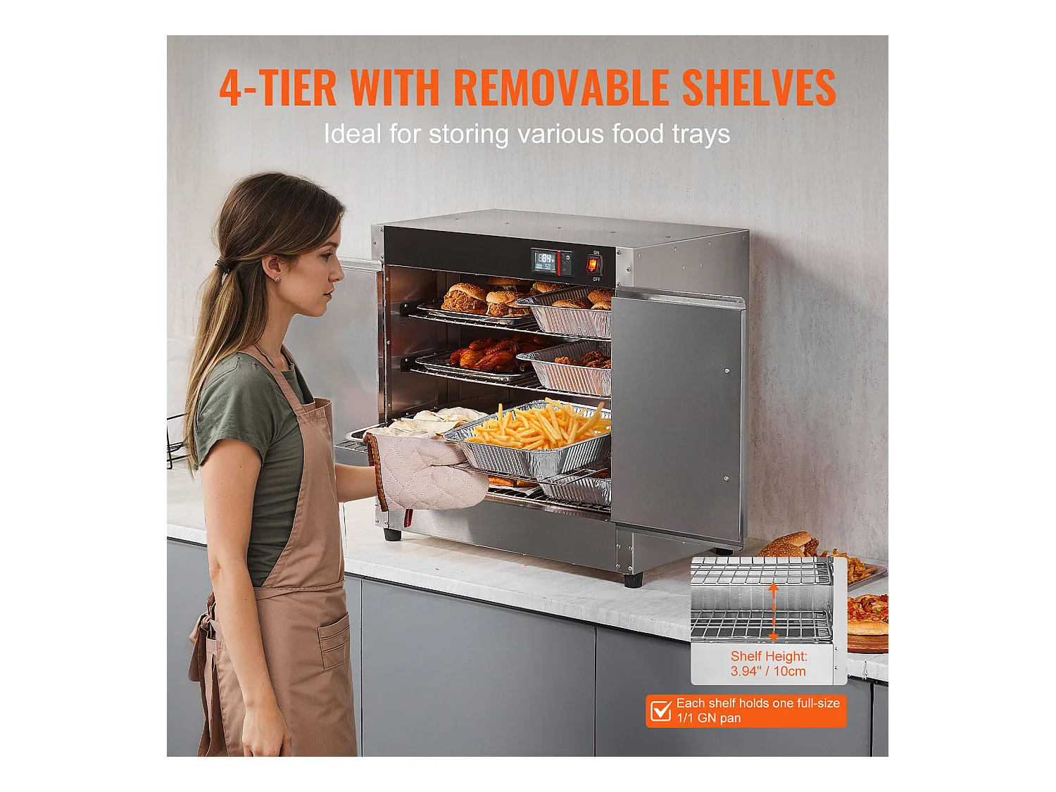 Chauffe-plats Industriel à 4 Niveaux SucceBuy, Armoire de Concession avec Bac à Eau, Double Porte pour Cantine