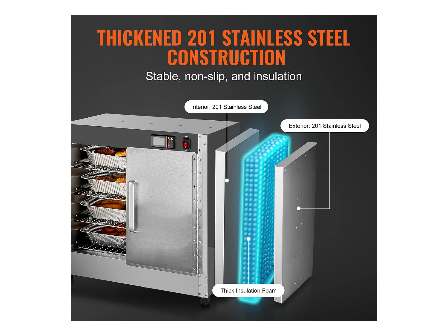 Chauffe-plats Industriel à 4 Niveaux SucceBuy, Armoire de Concession avec Bac à Eau, Double Porte pour Cantine