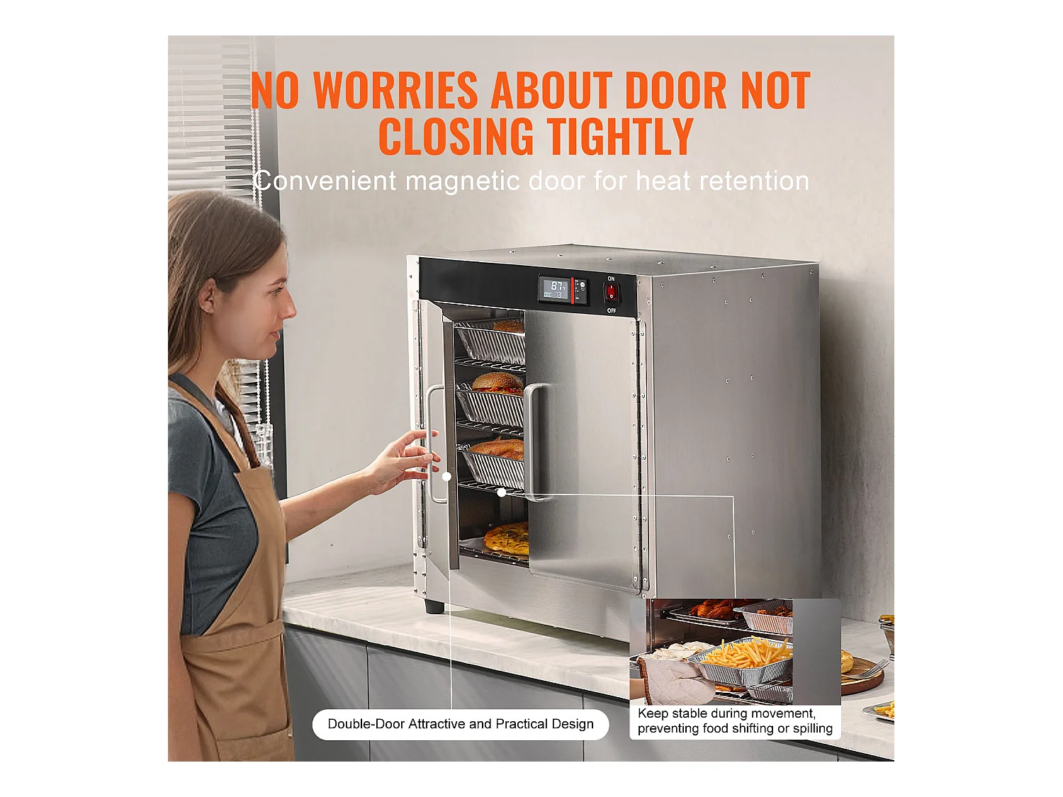 Chauffe-plats Industriel à 4 Niveaux SucceBuy, Armoire de Concession avec Bac à Eau, Double Porte pour Cantine