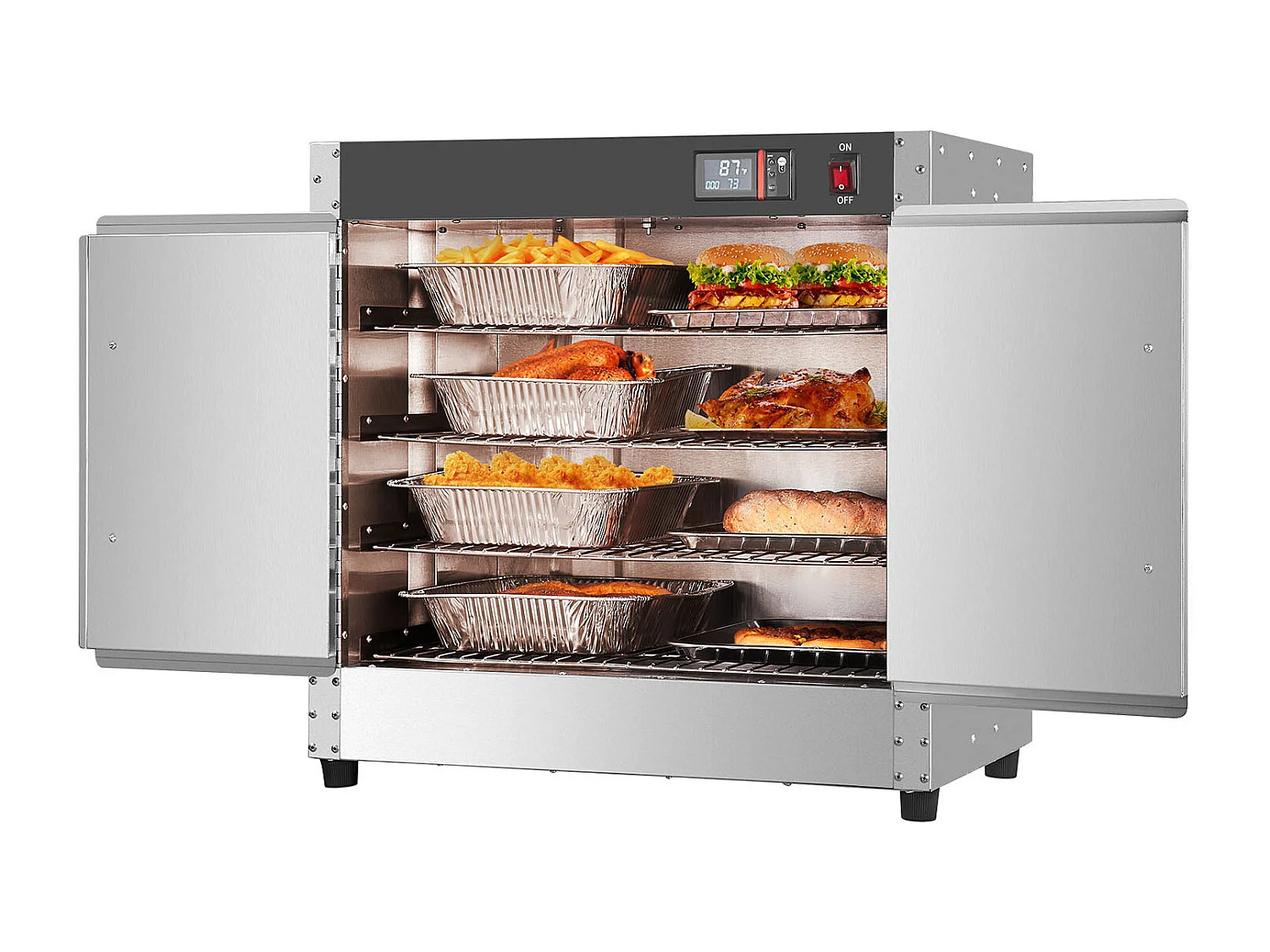 Chauffe-plats Industriel à 4 Niveaux SucceBuy, Armoire de Concession avec Bac à Eau, Double Porte pour Cantine