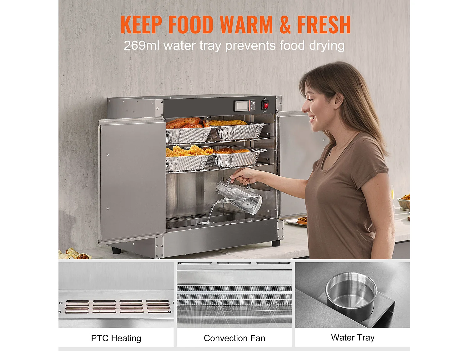 Chauffe-plats Industriel à 4 Niveaux SucceBuy, Armoire de Concession avec Bac à Eau, Double Porte pour Cantine