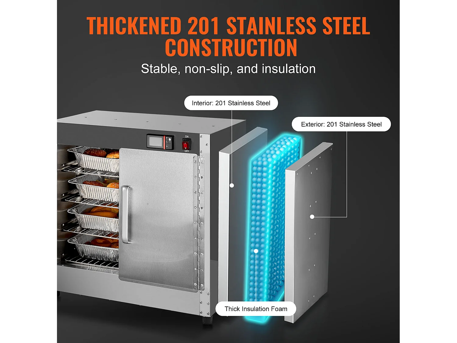 Chauffe-plats Industriel à 4 Niveaux SucceBuy, Armoire de Concession avec Bac à Eau, Double Porte pour Cantine