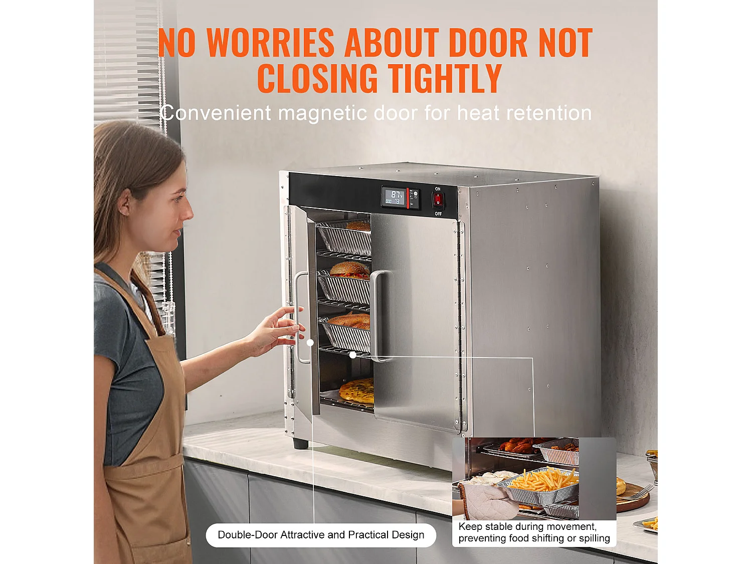 Chauffe-plats Industriel à 4 Niveaux SucceBuy, Armoire de Concession avec Bac à Eau, Double Porte pour Cantine