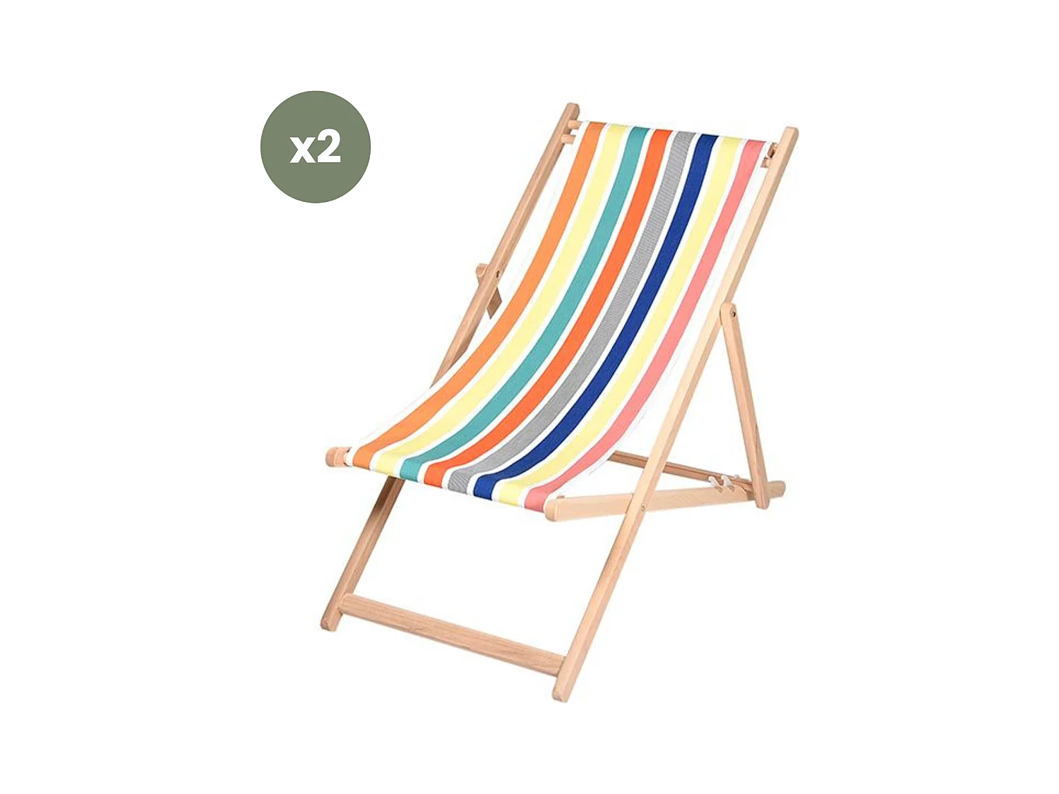 Lot de 2 chiliennes pliantes règlables - 100% acrylique - bois hêtre - Jaune/Orange - GARLIN ANANAS